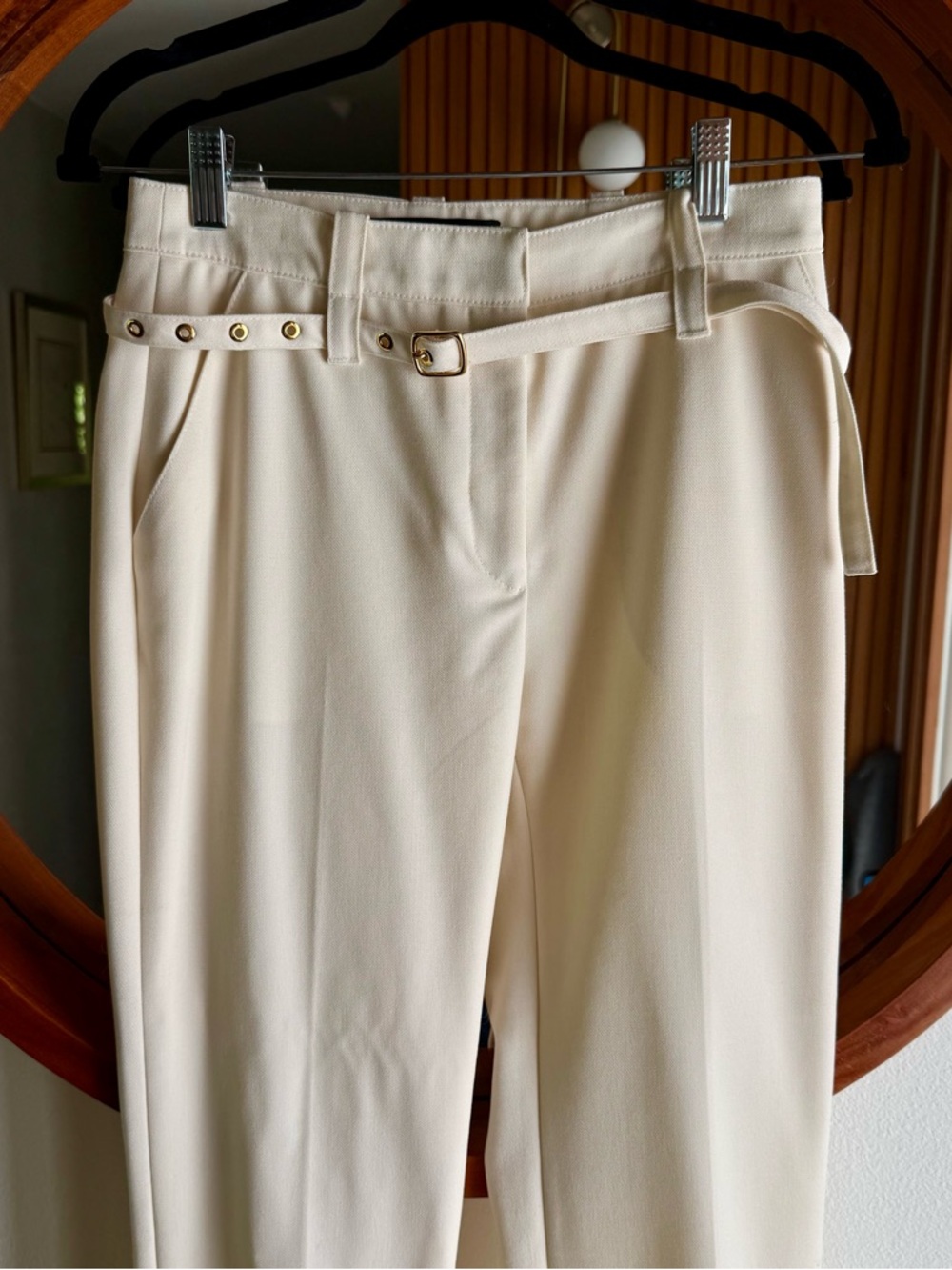 Proenza Schouler Cream Belted Tailored Trousers